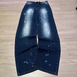 Straight Leg Y2K Paint Splattered Stacked Jeans (26x32)
